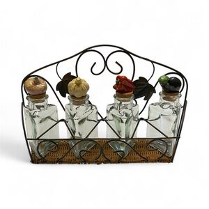 Farmhouse Cottage Country 4 Piece Spice Jar Set with Rack.